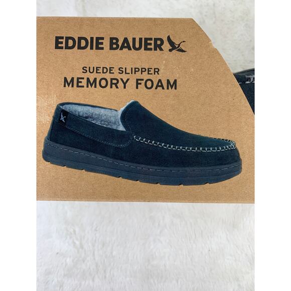 Eddie Bauer Men's Suede Memory Foam Faux Fur Slippers Charcoal M (8-9) - Picture 6 of 6
